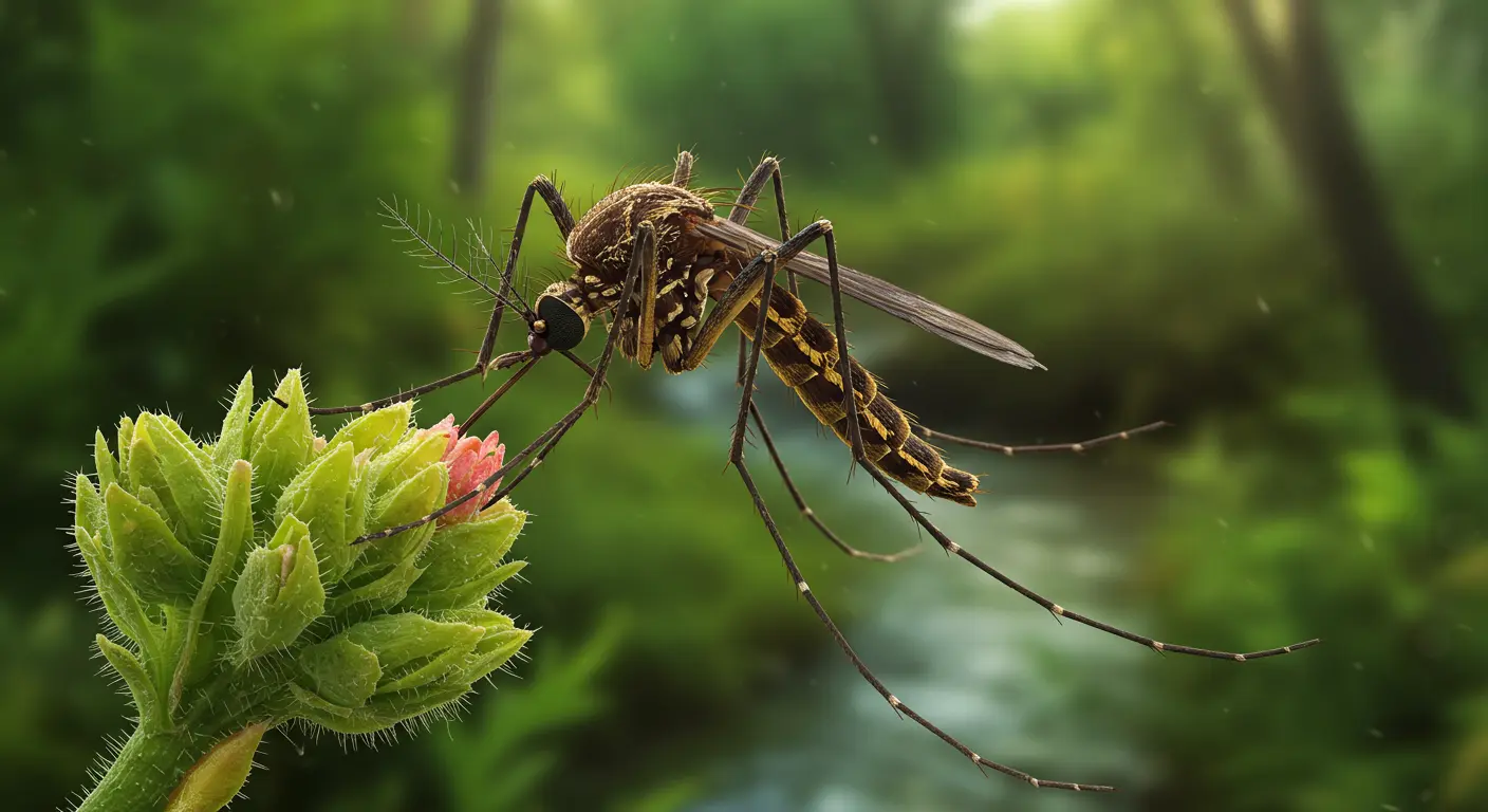 Mosquito on a flower in a lush green environment at Banora Point.