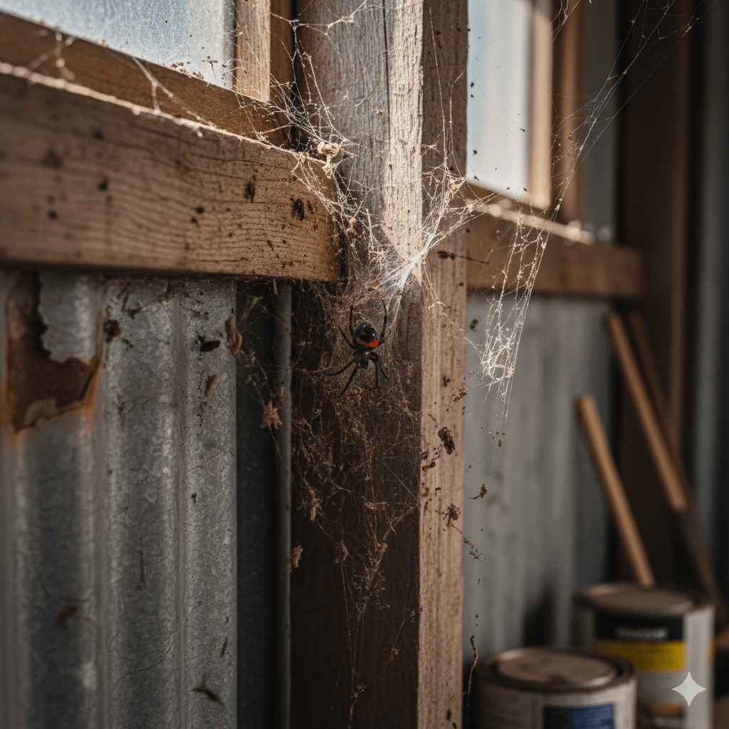 Redback spider control service inspecting common hiding spots around a home