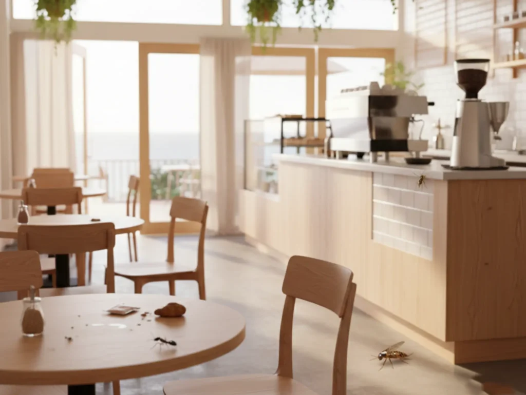 Australian cafe interior highlighting the importance of regular pest control during summer