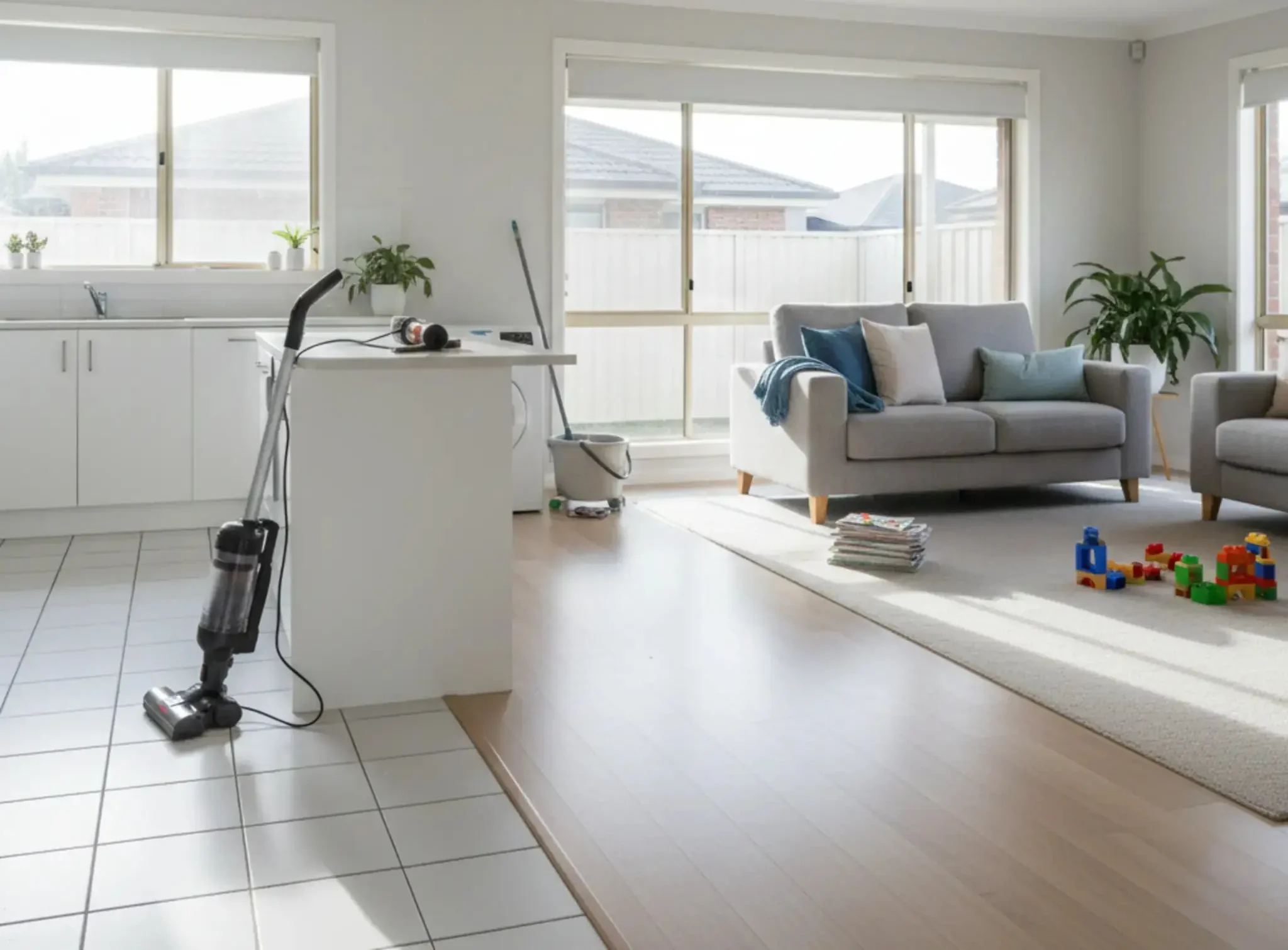 Vacuum cleaner on a home floor illustrating when it is safe to vacuum after pest control treatment