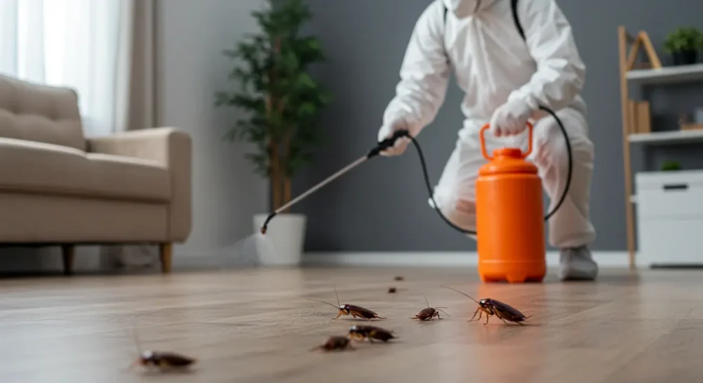 . Pest control technician inspecting commercial restaurant kitchen in Tweed Heads for cockroaches and rodents