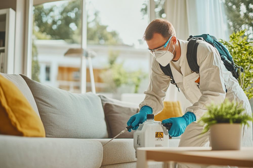u5456191734_A_professional_pest_control_technician_in_a_clean_bf45c80b-8b8a-466c-b111-1a50939939e5_3 Pest control technician treating a couch in a bright home interior.